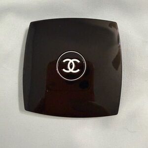 CHANEL Sleek Black Compact with Velvet Pouch
